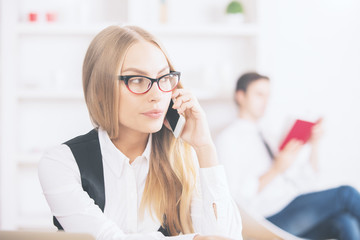 Canvas Print - Gorgeous blonde girl talking on phone