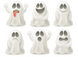 Set of ghost characters emoticons isolated on white background.