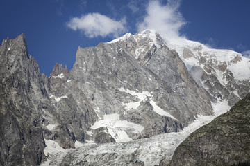 Italian side Mont Blanc summer landscape. Mont Blanc is the highest peak of european Western Alps.