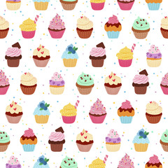 Wall Mural - Yummy cupcakes seamless pattern