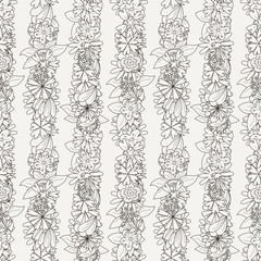 Doodle seamless pattern with various doodle flowers, leaves and branches.