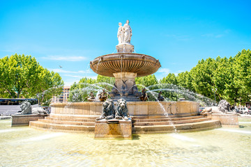 The Fontain de la Rotonde with three sculptures of female figures presenting Justice in Aix-en-Provence in France