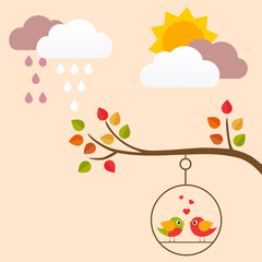 Wall Mural - autumn bird on a swing on a branch