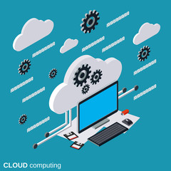 Wall Mural - Cloud computing, data processing flat isometric vector concept illustration