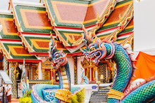 Thai Dragon Or King Of Naga Statue In Phathat Cheung Choom Worav