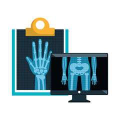 Sticker - monitor computer with X ray digital medical healthcare radiology. vector illustration