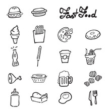 Fast Food Icons Set Doodle Drawing