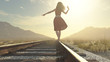A walking girl on the railway