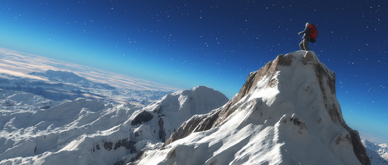 Wall Mural - Climber on a snowy peak