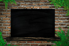Blackboard On Brick Wall  And  Ivy