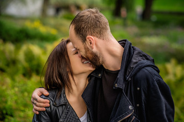 Wall Mural - Portrait of positive, emotional couple.