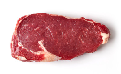 Wall Mural - Fresh raw beef steak isolated on white, from above