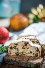 Traditional Christmas Stollen Cake Sliced