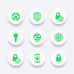 Poster - Security icons set, secure transaction, unprotected, key, lock, shield, online security