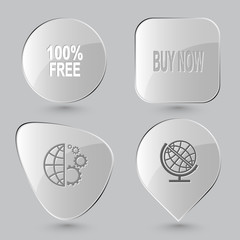 Sticker - 100% free, buy now, globe and gears.