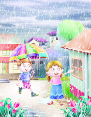 Sticker - Boy and girl in Rain