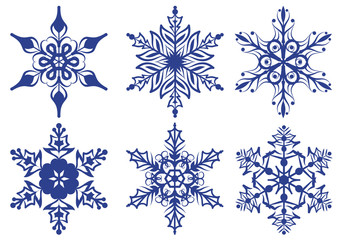 Wall Mural - Set of blue snowflakes