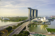 Roads Leading To The Marina Bay Sands, Gardens By The Bay And ArtScience Museum At Sunrise, Singapore