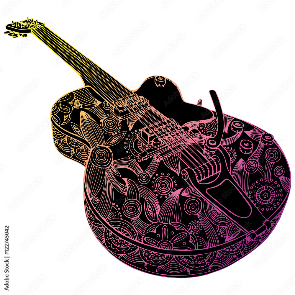 Stylized guitar. Retro . Jazz electric . Musical instrument. Music
