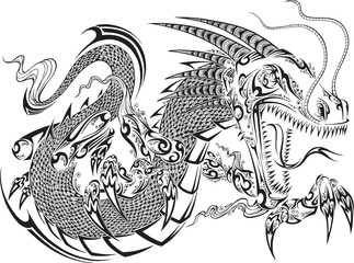 Wall Mural - Dragon Doodle Sketch Tattoo Vector 