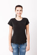 © missty - T-shirt design and people concept - close up of young woman in blank white t-shirt. Clean shirt mock up for design
