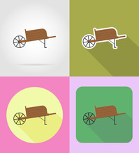 Garden Equipment Wheelbarrow Flat Icons Vector Illustration