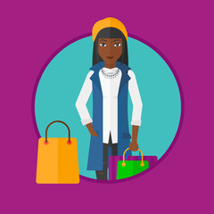 Sticker - Woman with shopping bags vector illustration.