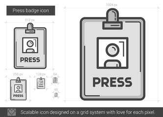 Poster - Press badge line icon.