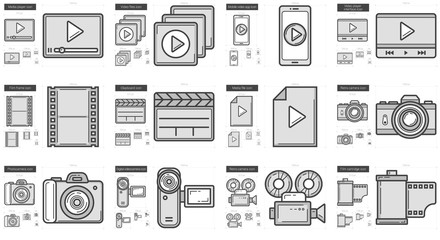 Canvas Print - Media line icon set.