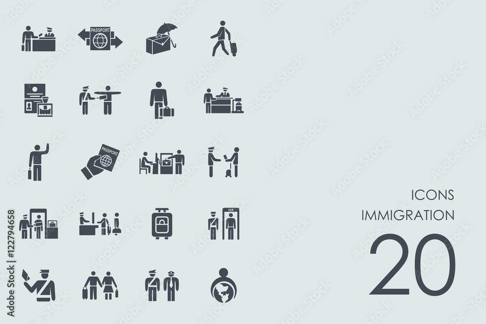Set of immigration icons - obrazy, fototapety, plakaty 