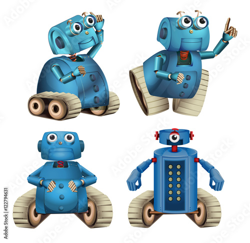 Fotomural Blue robots doing different things