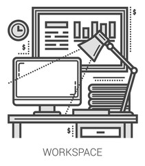 Wall Mural - workplace line icons.