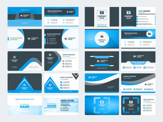 Wall Mural - set of modern creative business card templates. blue and black colors. flat style vector illustratio