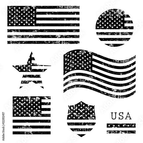 Download Vintage USA American grunge flag set, black isolated on ...