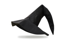 Witch Hat Isolated On White Background With Clipping Path: Wizard's Black Pointy Hat Head Wearing Costume For Halloween Character For Seasonal Autumn Holiday Party Design Decoration Celebration