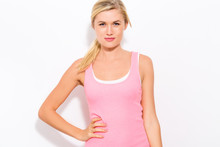 Young Fit Woman In Pink Tank Top
