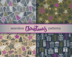 Wall Mural - Set of four Christmas vector seamless patterns