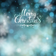 © artant - Blue Christmas greeting card with blur background and snowflakes. Big white hand-drawn inscription Merry Christmas on it.