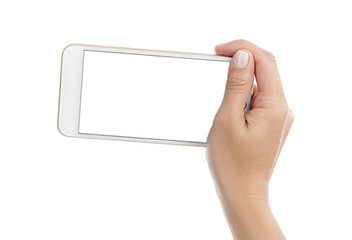 Wall Mural - mobile smart phone on hand isolated