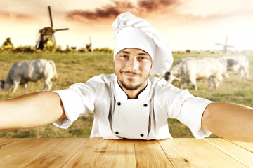 Wall Mural - cook chef making selfie 