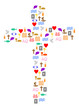 Kreuz mit bunten christlichen Symbolen