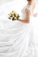 Wall Mural - Bride in beautiful dress with wedding bouquet