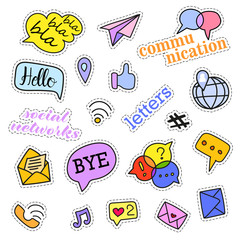 fashion patch badges. social networks set. stickers, pins, patches and handwritten notes collection 