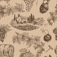 Vector wine retro seamless pattern. 