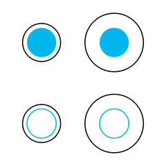 Sticker - Delboeuf optical illusion of relative size perception. The blue circles are the same size and surrounded by an annulus. The left circles appear larger. Similar to Ebbinghaus illusion. Illustration.