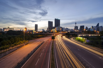 traffic on highway at night