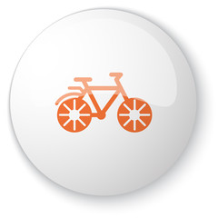 Glossy white web button with orange Bicycle icon on white backgr