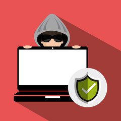 laptop and avatar man hacker and informatic security system design. vector illustration