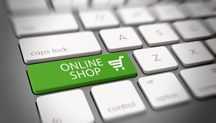 Wall Mural - close up on green online shopping cart key