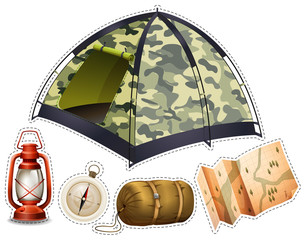 Wall Mural - sticker set with camping equipment
